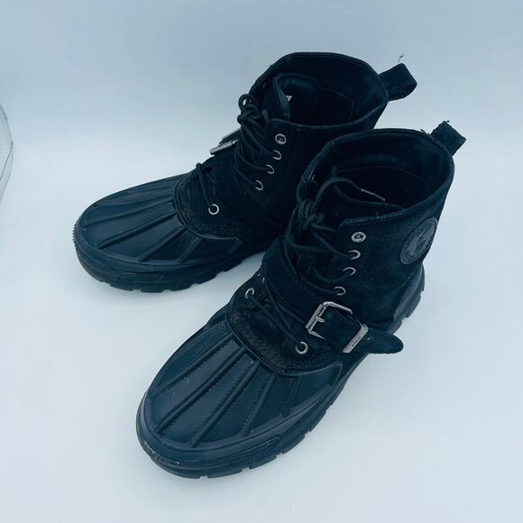 Black Boys Size 7 Buckle Polo Ralph Lauren OSLO Waterproof Leather Suede Boots - Picture 2 of 12